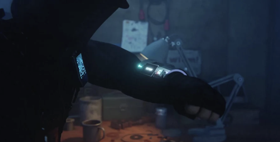 Titan Gauntlet illuminated in a workshop