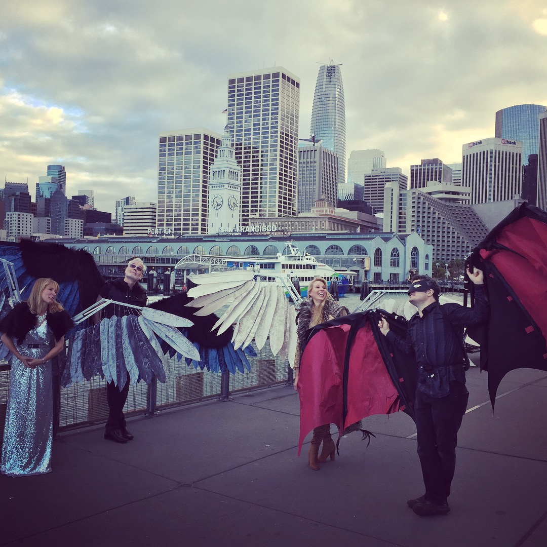 Four makers in mechanical wings on the San Francisco waterfront